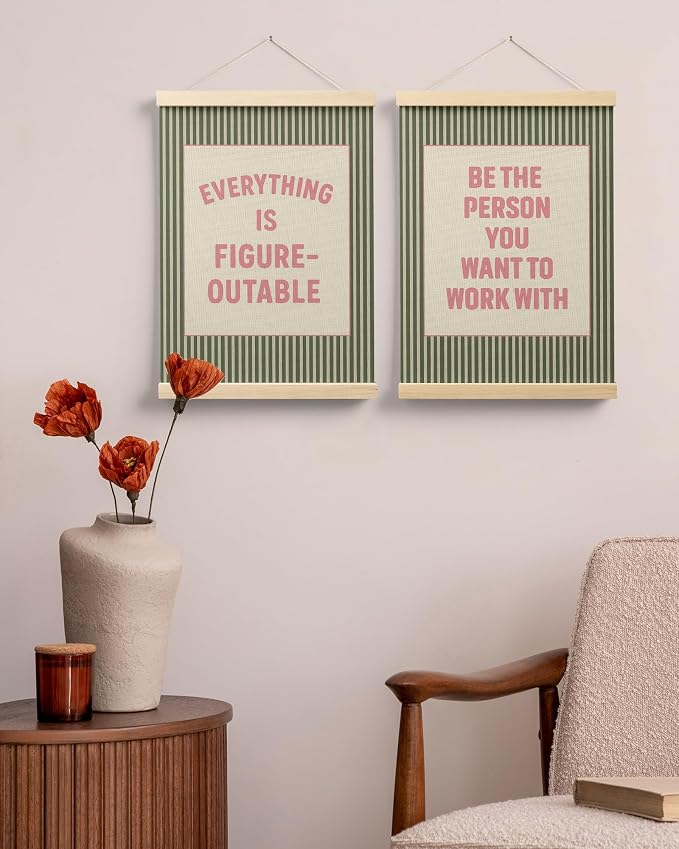 FGFK Positive Affirmations Wall Art Poster Hanger Frame 12x16 Inch,Set of 2 | Pink and Green Motivational Inspirational Quotes Canvas Prints Framed Wall Decor for Home Office Workplace Classroom