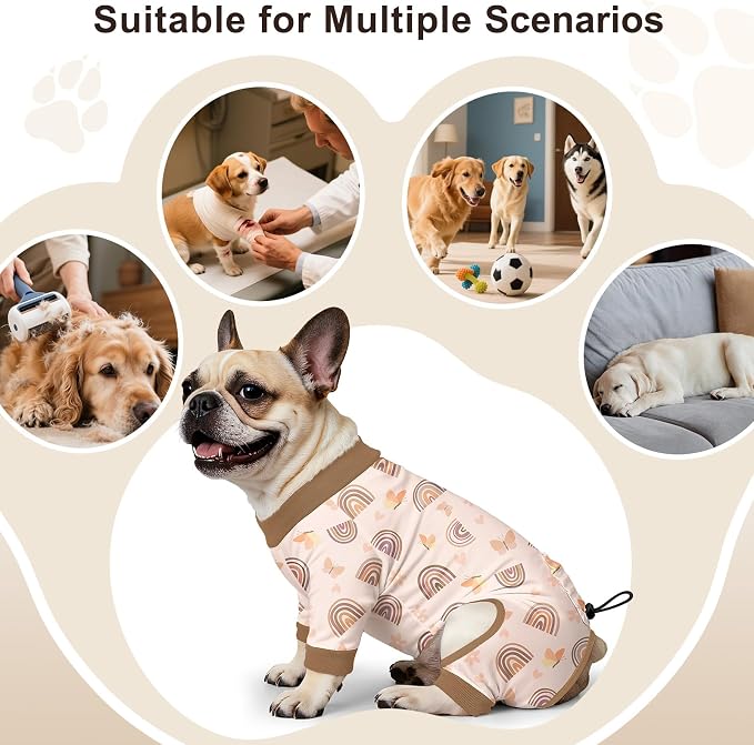 Bienbee Dog Pajamas, 4 Pack Adjustable Onesies for Small to Large Dogs L | Dog Shedding Suit with Soft Fabric, Breathable & Stretchy, and Adjustable Back Length for Sleeping Lounging and Daily Use