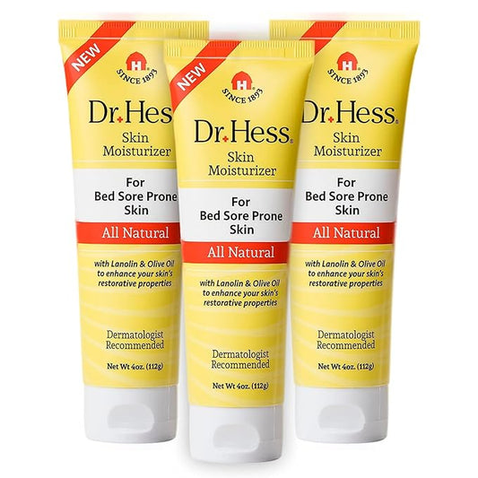 Dr. Hess Skin Moisturizer for Bed Sore Prone & Dry Skin, All Natural with Lanolin, Olive Oil, Jojoba Oil & Beeswax, Paraben & Sulfate Free, Hydrating Body & Face Cream, 4 oz 3 Pack