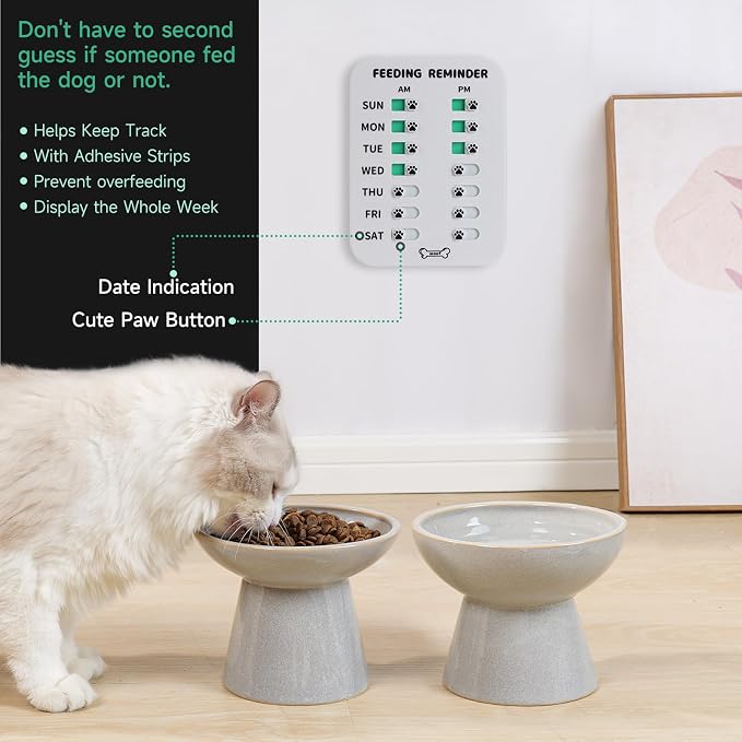 YAUYIK Dog Feeding Reminder, Magnetic Reminder Sticker, AM/PM Daily Indication Chart Feed Your Pets, Fridge Magnets and Double Sided Tape, Helps You to Track Pet Feeding & Medication (White)