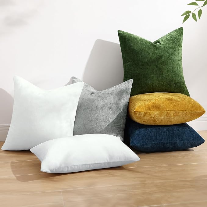 decorUhome Soft Chenille Cream White Throw Pillow Covers 20X20 Set of 2 | Decorative Fall Couch Pillow Covers Solid Dyed Accent Modern Farmhouse Neutral Square Pillow Cases for Sofa