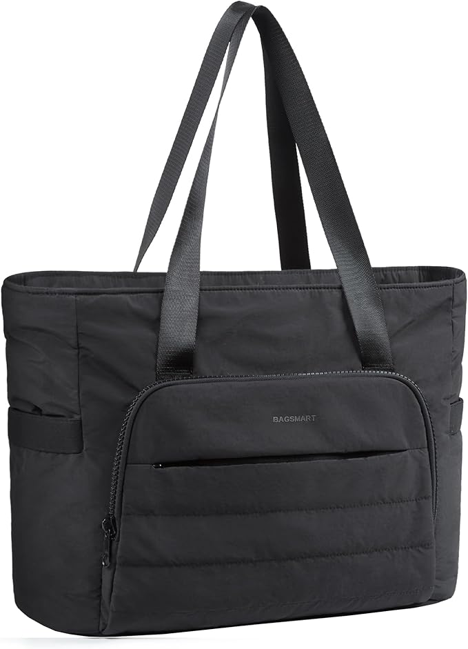 BAGSMART Tote Bag for Women, Lightweight Tote Bag with Yoga Mat Strap, Quilted Handbag for Daily, Work, Gym
