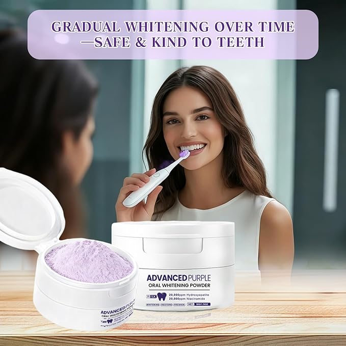 2 PCS Teeth Whitening Powder, R5X Advanced Purple Color Balance Toothpaste, Nano Hydroxyapatite Remineralizing (Enamel Repair) & Niacinamide Formula - Immediate Whitening Results, 2 * 50 Grams