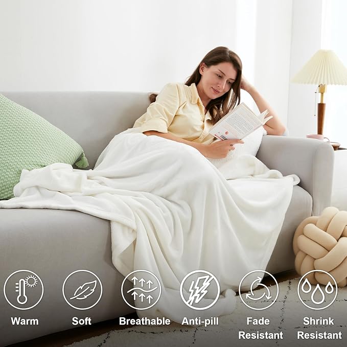 Hansleep Full White Fleece Blanket, Soft Flannel Bed Blanket | Fuzzy Cozy Blanket 84x90 Inches, Multi-use for Bed, Sofa, Couch, Travel, Camping, All Season Warm Lightweight Cover