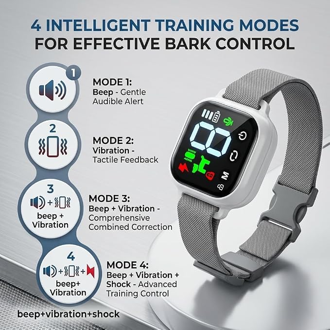 Noobark Dog Bark Collar, 4 Training Modes, 8 Sensitivity Levels | Breathable Nylon for Outdoor Use; Dual Sound-Motion Detection, IP67 Protection, Adjustable Fit
