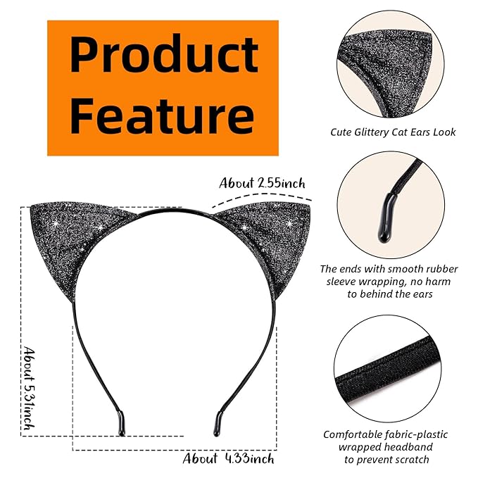 Halloween Black Cat Makeup Kit, Ears Headband, Lipstick, and Eyeliner, Costume Accessories for Black Cat Cosplay Party SFX Makeup