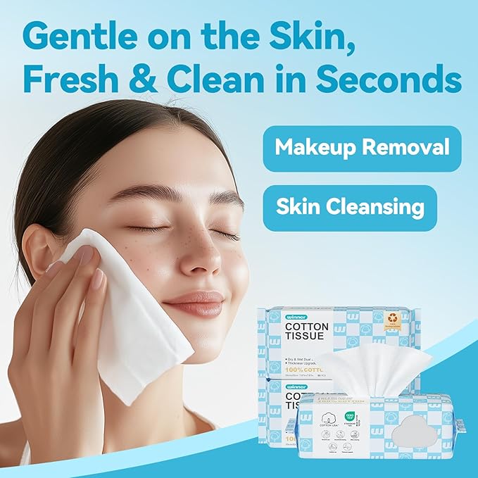 Winner Soft Face Towels, Upgraded Thicker 100% USA Cotton Dry Wipes, Unscented and Gentle on Sensitive Skin, Disposable Makeup Remover and Facial Towelettes (480 Count, Pack of 6)
