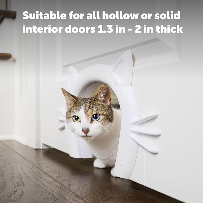 PetSafe Cat Corridor for Interior Doors, Cats Up to 20 lb | Keeps Dogs out of Litter Box, Food & Water, Paintable White Finish, Opening 7 1/2"W x 7 11/16"H