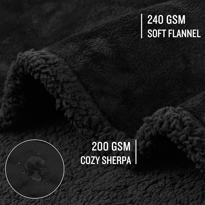 Luciphia Waterproof Blanket for Large Dog, Reversible Sherpa Couch Cover | waterproof pet blanket sherpa fleece reversible couch cover bed protector from spills scratches, Black 65" x 57"