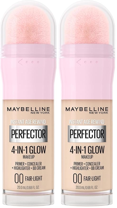 Maybelline New York Instant Age Rewind Instant Perfector 4-In-1 Glow Makeup - Primer, Concealer, Highlighter and BB Cream in 1, Fair/Light, 0.68 fl oz (Pack of 2)