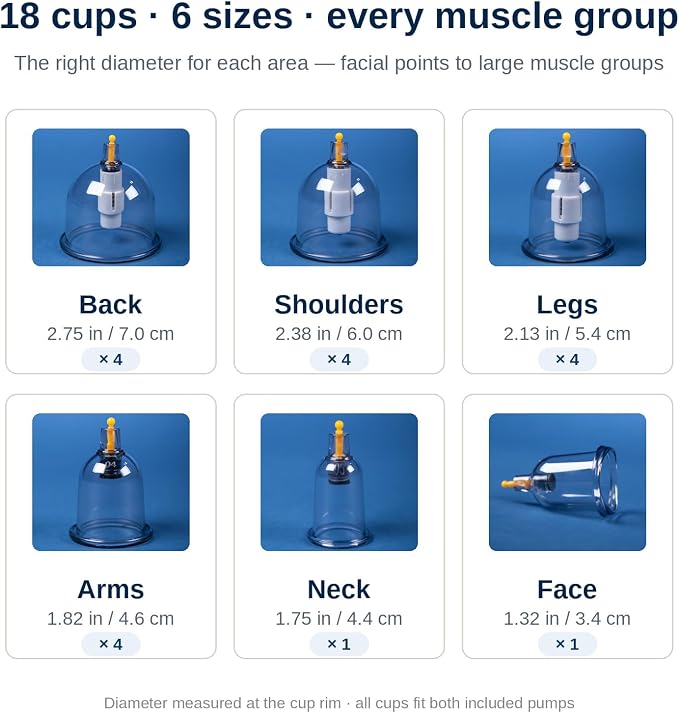 Myofascial Releaser Professional Cupping Therapy Set - 18 Multi-Sized Vacuum Cups with Two Hand Pumps and Detailed Cupping Book - Massage Cupping Set for Massage Therapists