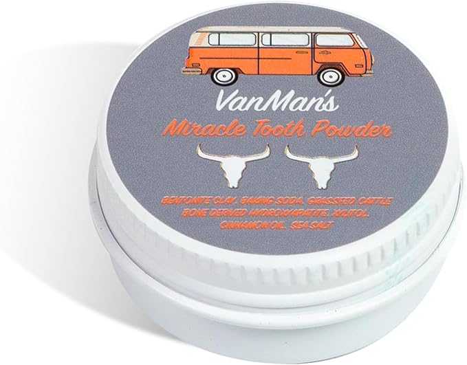 Vanman's - Tiny Cinna-Bone Tooth Powder - Fluoride-Free Remineralizing Tooth Powder with Baking Soda, Grassfed Cattle Bone, Cinnamon Oil, Sea Salt, Bentonite Clay for Teeth - 0.25 oz