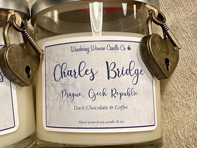 Wandering Woman Candle Company 8 oz Soy Wax Candle (Charles Bridge, Prague: Dark Chocolate & Coffee)