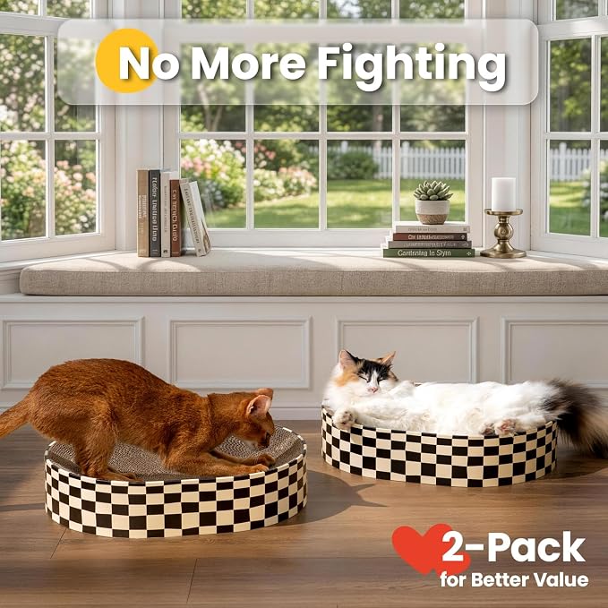 Conlun Oval Cat Scratcher Bed Bowl Lounge for Kittens | Medium | 2 Pack | Ideal for Multi-Cat Households | Concave Cardboard Pad | No Mess Enclosed Base | Couch Furniture Protector