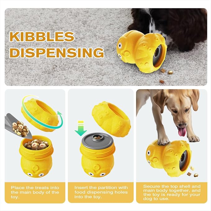 3-in-1 Treat-Dispensing Dog Puzzle Toy and Slow Feeder, Yellow