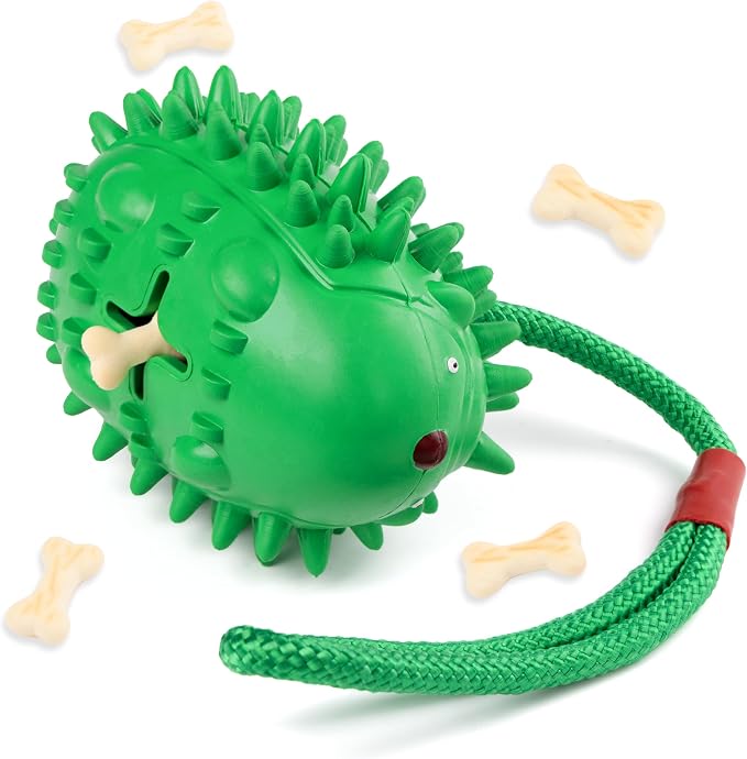 Fuzzl Eco Rubber Chuck & Treat Hedgehog - Green - Long Lasting Dog Chew Toys for Aggressive Chewers Strong Dog Toy for Dogs Durable Puppy Toys