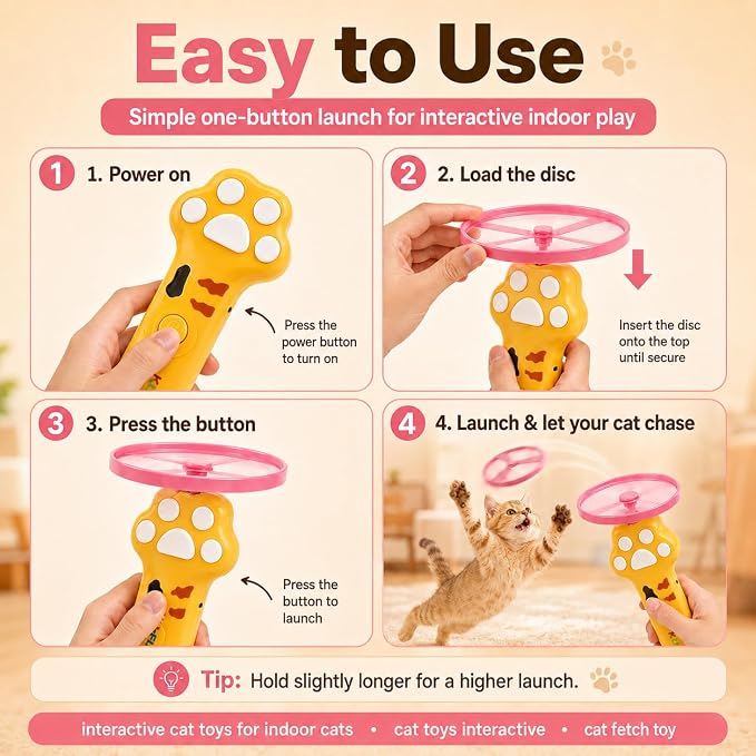 Cat Toy Launcher for Kitten Toys, Cat Toys Interactive, Automatic Cat Toy | Interactive Cat Toys for Indoor Cats, Cat Fetch Toy Launcher with 10 Discs, Cat Toys for Bored Indoor Adult Cats,Best Cat Toy