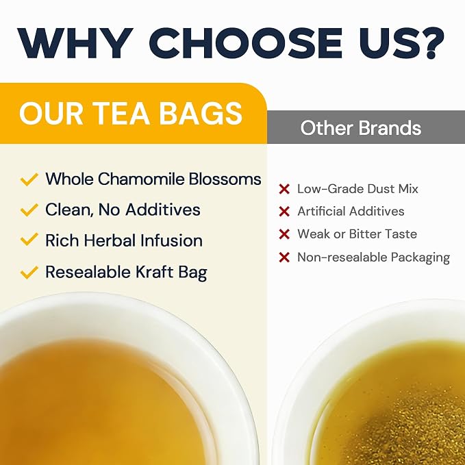 Chamomile Tea Bags, Chamomile Flower Herbal Tea with Sugar-Free, Caffeine-Free, 80 Teabags