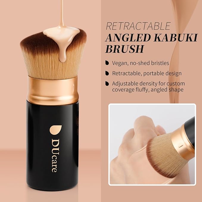 DUcare Retractable Makeup Brush for Foundation Liquid, Cream and Bronzer Kabuki Face Makeup Travel Brushes With Aluminum Handle