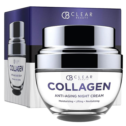 Clear Beauty Collagen Night Face Moisturizer - Dermatologist Tested, Reduces Wrinkles & Fine Lines, Hydrating, Anti-Aging Cream, Cruelty-Free Korean Skin Care, All Skin Types - 1.69 oz