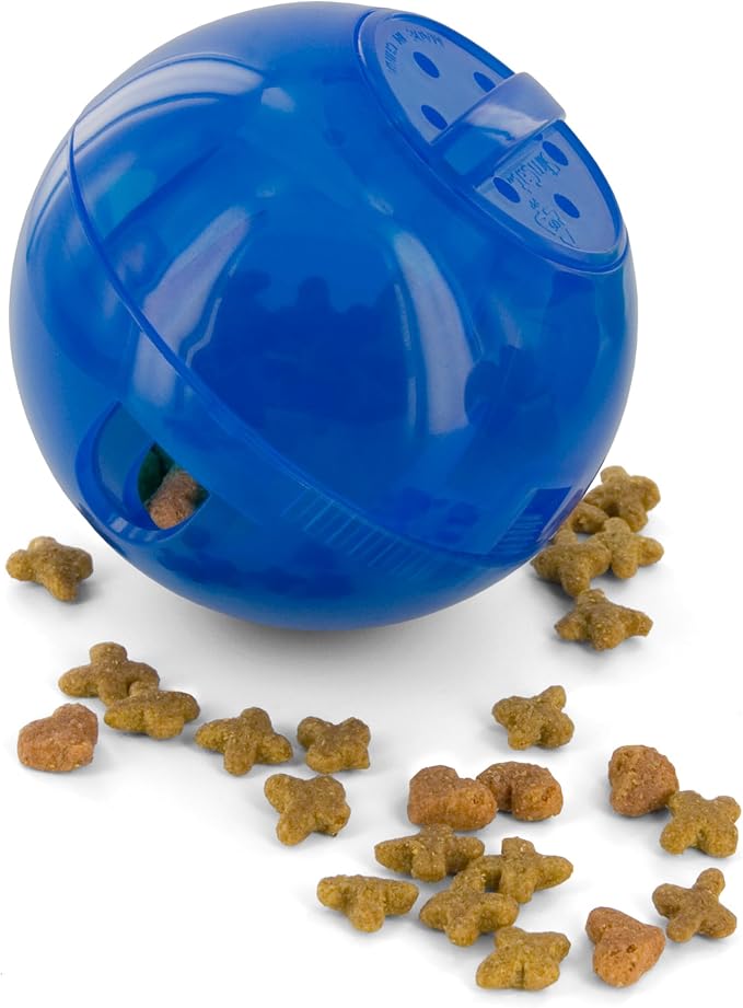 PetSafe Slimcat Feeder Ball Cat Toy, Blue | Interactive Puzzle Game for Your Cat, Adjustable Openings Control Portion & Feed Speed, Slows Fast Eaters, Improve Digestion