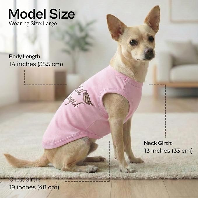Parisian Pet Dog Shirt – 100% Cotton Lil Angel Shirts for Large Dogs – Pink Sleeveless Puppy Clothes – Breathable and Lightweight Girl Dog Clothes - Stretchy Pet Apparel - Summer Tshirts for Dogs