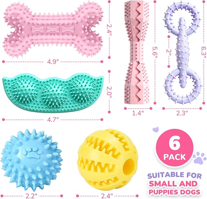 6 Pack Puppy Teething Chew Toys, Soft Durable Interactive Small Dog Toys, Cute Colorful Squeaky Puppy Toys for Teething Small Breed Puppies