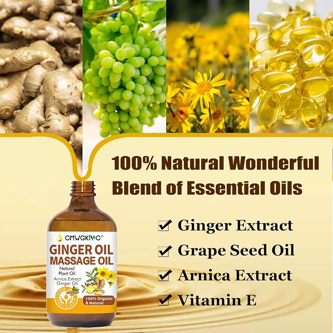 2 Pack Ginger Oil Lymphatic Drainage Massage,Belly Drainage Ginger Oil-Warming Tired Sore Muscle Ginger Massage Oils With Natural Arnica Extract,Grapeseed Oil,Vitamin E Massage Oil for Massage Therapy