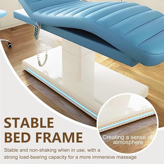 Massage Table-Electric Massage Table with Blue Modern Minimalist Style, Facial Beauty Table Includes Intelligent Angle Adjustment, Ambient Light