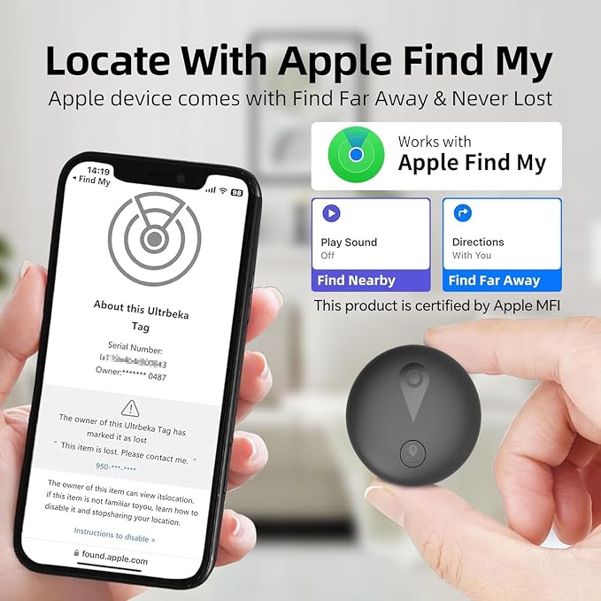 Nilone Undetectable GPS Tracker for Vehicles - Real-Time Tracking Device | No Monthly Fee/No SIM Card, Works with iOS Find My | Mini Hidden Magnetic GPS Locator, Ultra-Slim, IP68 Waterproof, Reliable