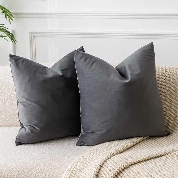 26x26 Throw Pillow Covers Decorative Velvet Couch Covers Set of 2,Dark Gray | JUSPURBET Cozy Soft Pillowcases with Invisible Zipper for Modern Couch Sofa Bed Living Room Bedroom Home Decor