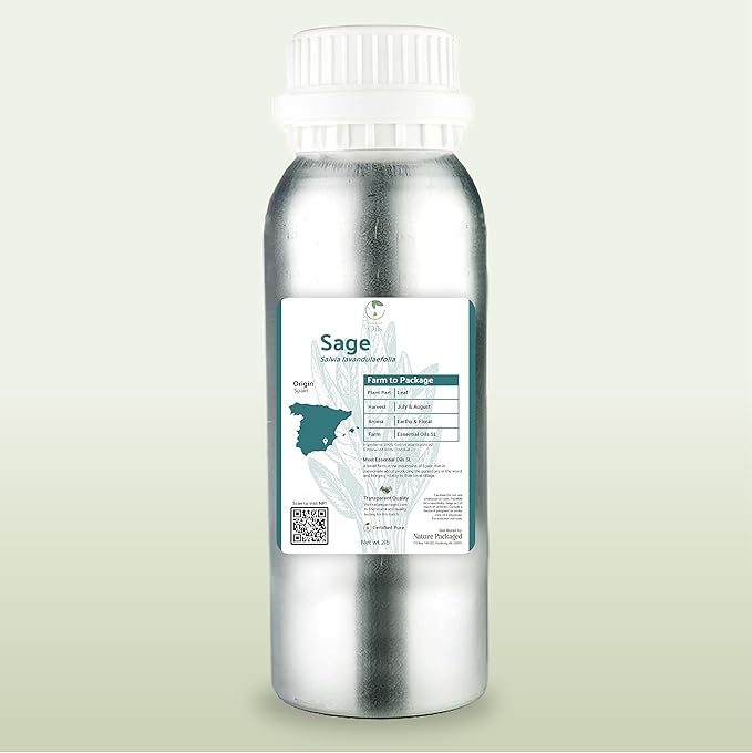 Sage Essential Oil - Direct from Essential Oils SL Spain - Steam Distilled - Aceite Esencial de Salvia for Aromatherapy, Massage, Diffuser, DIY Candle and Soap Making - 2lbs