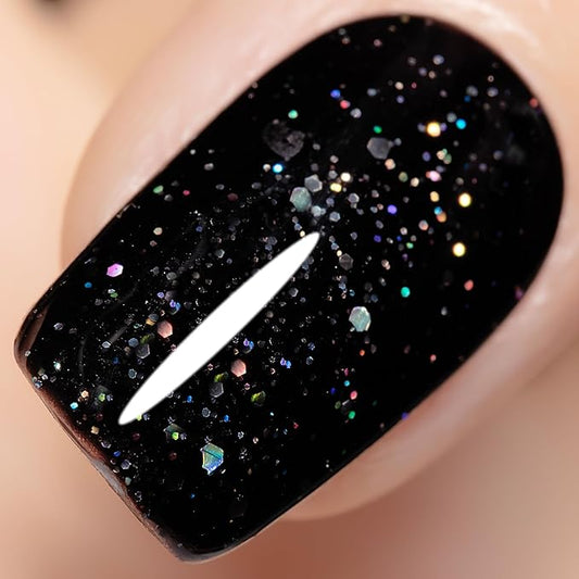 YTD Likomey Gel Nail Polish,15ml Colorful Black Glitter Nails Gel,Fall Winter Shiny Sparkly Salon Home DIY Manicure UV Color Varnish,HEMA Free TPO Free,SF441
