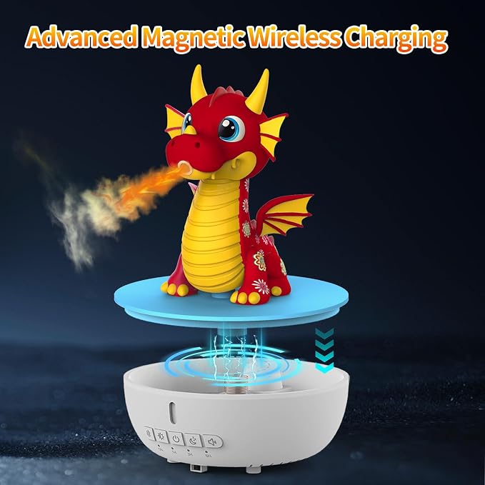 Aromatherapy Dragon Humidifier, 200ML Essential Oil Diffuser with Remote & Timer, White Noise Machine with 10 Soothing Sounds, Cute Small Humidifiers for Kids Bedroom, Home, Office (Red)