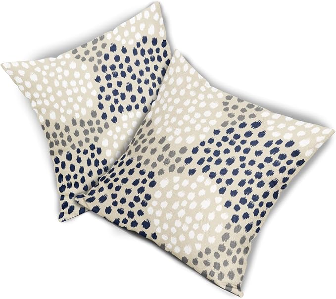 Navy White Pillow Covers 18x18 Set of 2 Boho Gray Polka Dot Throw Pillows Modern Trendy Print Decorative Outdoor Farmhouse Pillowcase Cushion Cover Linen Pillow Case Decor for Home Sofa Couch Bed