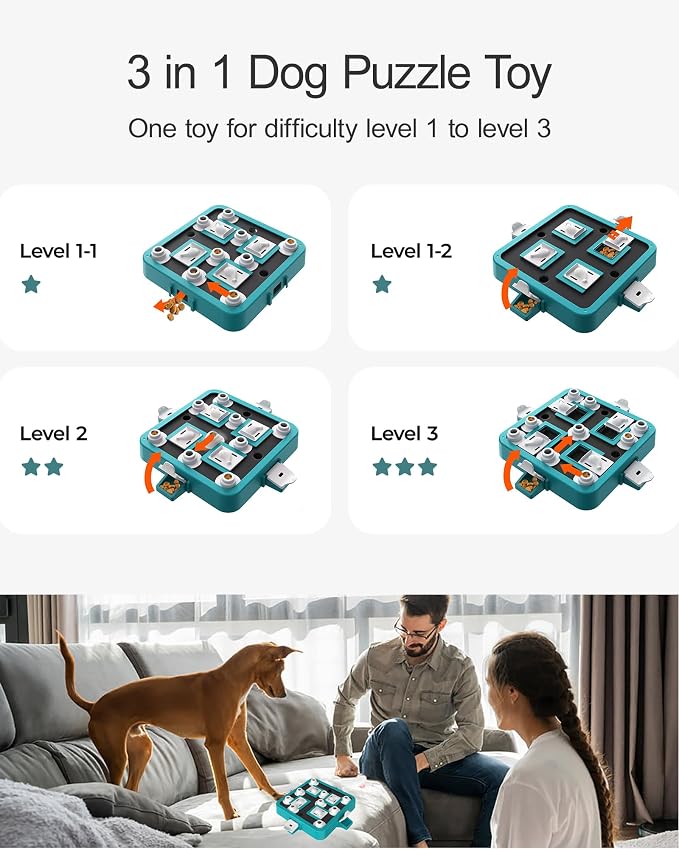 LACCEN Dog Puzzle Toys, Level 3 in 1 Interactive Dog Toys for Boredom, Funny Feeding Toy for IQ Training Brain Stimulating, Treat Dispenser Dog Toy for Large Medium Small Dogs