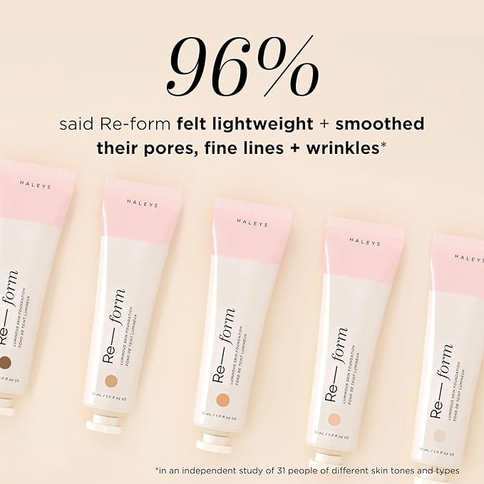 HALEYS Re-form Luminous Skin Foundation, VEGAN + CRUELTY-FREE, Blurs, Conceals, Blendable, Buildable Med-to-Full Coverage, Weightless, Oil-free, All-Day Wear, Hyaluronic Acid, All skin types (2.15)