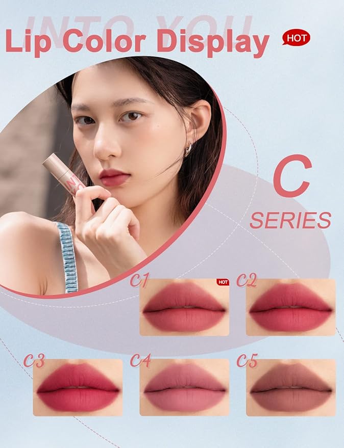 INTO YOU Matte Lipstick, Super Stay Lipstick for Women, Lip Stain Long Lasting Waterproof, Lip Mud Soft Lightweight, Smooth Lip Clay Mousse, Dual-Use For Lips And Cheek, Pink Lipstick (C1)