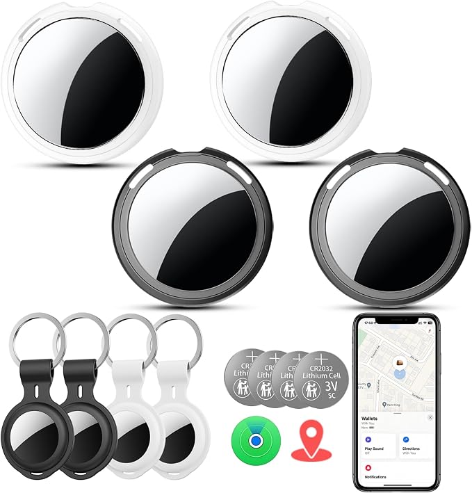 Tracker Tags-4 Pack MFi Certified for Apple Find My iOS Only Air Key Finder | Compatible with Find My App 2 Year Replaceable Battery Waterproof Key Item Finders for Luggages Wallets Backpacks Bags Pets