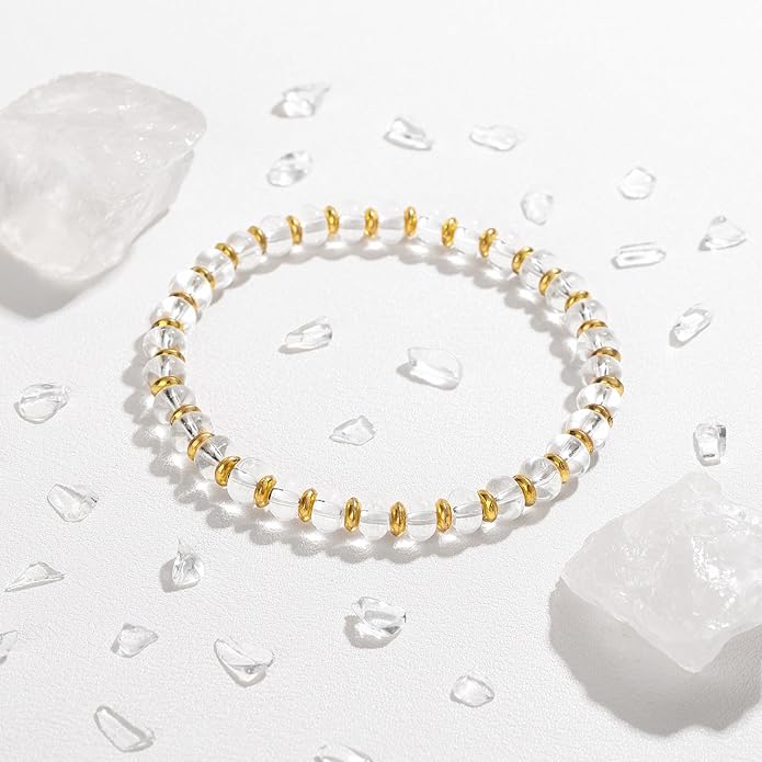 GolbalJew 4 * 6mm Gemstone Rondelle Bead Bracelets for Women Healing Crystal Stone Beads Bracelet Handmade Beaded Spiritual Jewelry Gifts