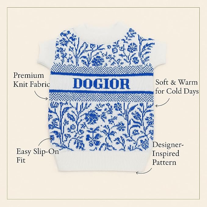 Everything Chic Luxury Dog Sweater – Soft Knit Designer Pet Outfit for Small Dogs & Puppies, XS–L, Stylish Warm Clothing for Yorkies, Chihuahuas, Dachshunds, Maltese, French Bulldog