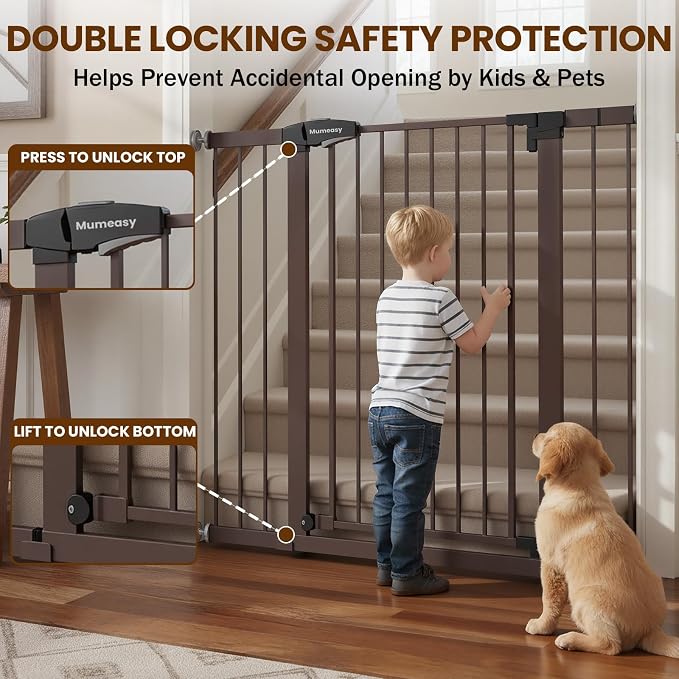 Mumeasy 36" Extra Tall Dog Gate, 29.7-46" Baby Gate for Stairs & Doorways