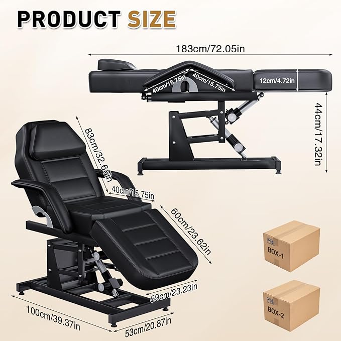 Fully Electric Massage Table with Lift, 1500lbs Capacity - Professional Adjustable Facial Bed for Estheticians, Spa & Waxing, Heavy-Duty 550lbs Capacity 2r1 (Black - Fully)