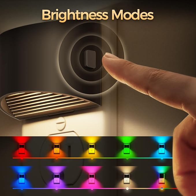 Night Light, Night Lights Plug into Wall, Adjustable, RGB | 3 Level Brightness Adjustable Plug in Night Light, Dusk to Dawn Sensor, Nightlights for Adults, Bedroom, Bathroom, 2 packs