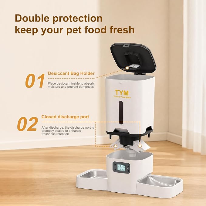 Automatic Cat Feeder 2 Cats, 7L Dry Cat Food Dispenser with Double Bowls | Multi-pet Household | Large Capacity Grain Storage Box | Anti Food Stealing | Weight / Diet Control | Fresh Food | Dual Power