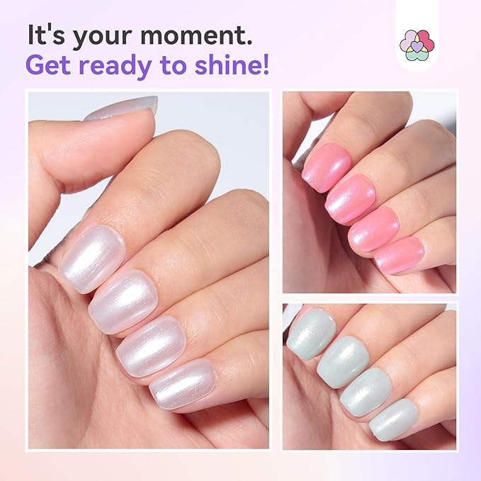 SAVILAND Pearlescent Nail Polish Set: Quick Dry Mermaid Nail Polish 6-Color Pearl Pink Blue White Nail Lacquer Polish Kit 12-Free with Castor Oil Aurora Nail Art DIY Manicure Women Christmas Gift