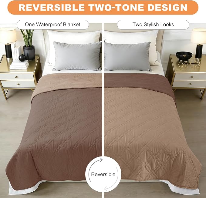 100% Waterproof Washable Dog Blanket，Dark Brown+Taupe， 30"x71" | ,7-Layer Reversible Couch Covers for Dogs Met for Sofa Furniture Car Camping