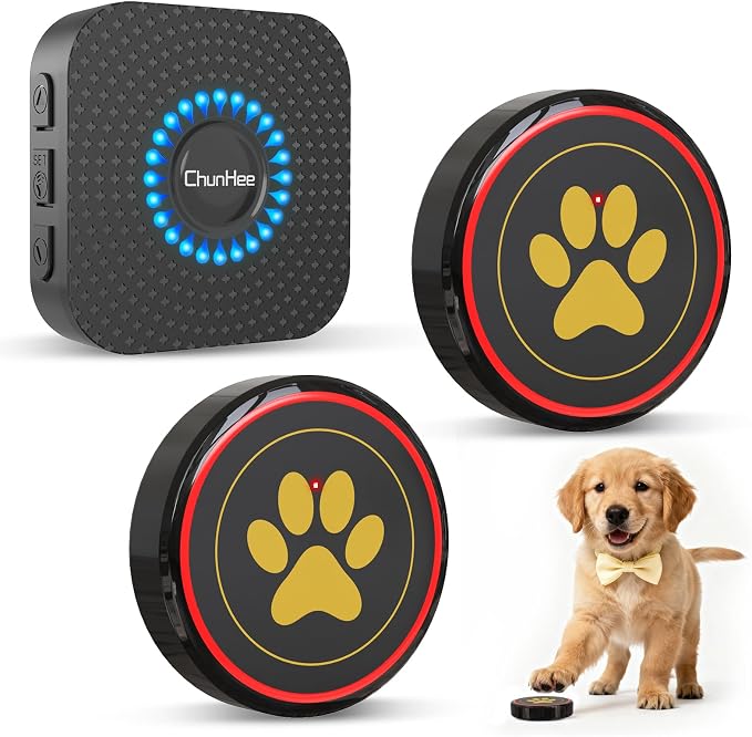 Dog Door Bell for Potty Training, IP55 Waterproof, 55 Ringtones, 0-115dB | Touch-Activated Wireless Dog Bell Helps Puppies Signal Outside, 5 Volume Levels and Waterproof Button for Indoor/Outdoor Use