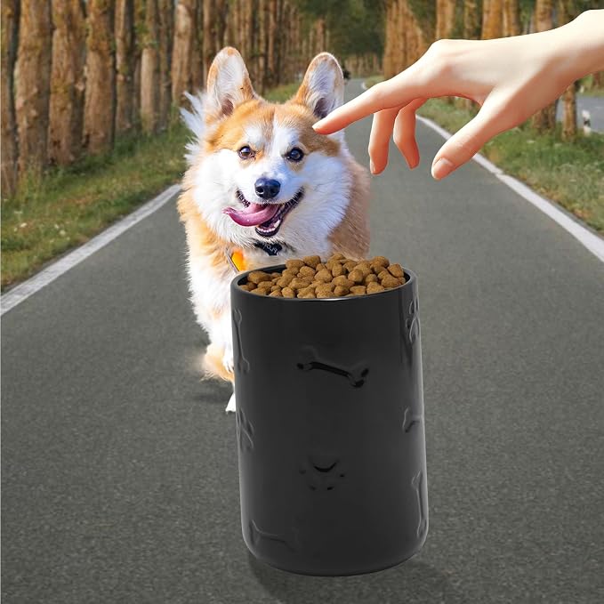 Dog Treat Container Airtight - 9"x5" Ceramic Big Treats Jar with Lid(Black)