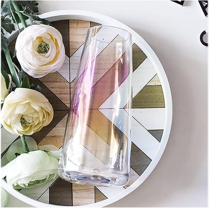 FANTESTICRYAN Modern Glass Vase, 8.7''H Decor Flower Vases Iridescent Clear | Crystal Clear Colored Vase, Fresh/Faux Floral Vases, For Home Office Table Centerpiece Decor Housewarming Gift for Lover